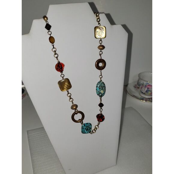 A Premiere Designs Stone and Bead Necklace Boho Beachy Career Casual - Picture 1 of 12